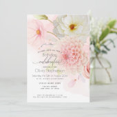 Dahlia Verjaardag voor haar Pastel Pink Floral Inv Kaart (Staand voorkant)