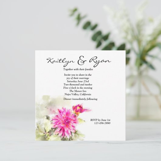 Dahlia Waterverf Wedding Invitation Kaart (Staand voorkant)