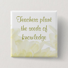 Dahlia White Flower Teacher Vierkante Button 5,1 Cm