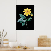 Dahlia yellow flower black poster (Keuken)