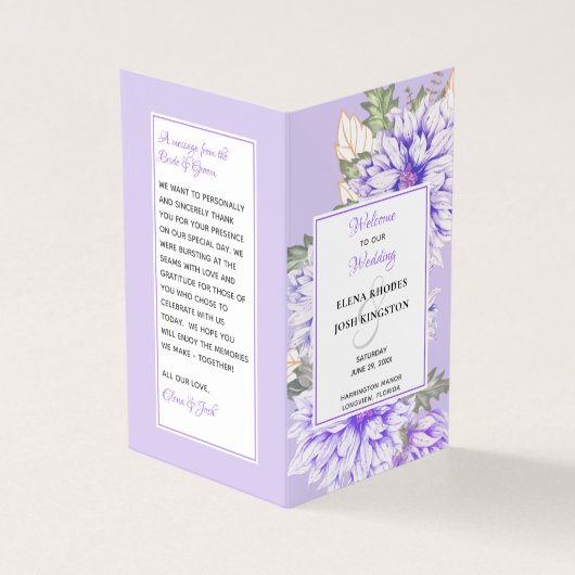Dahlias Amethyst Wedding Programme Kaart (Buitenkant)