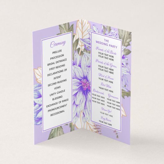 Dahlias Amethyst Wedding Programme Kaart (Binnen)