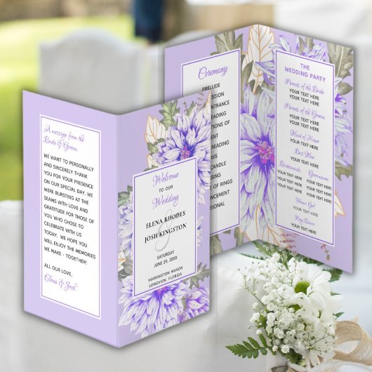 Dahlias Amethyst Wedding Programme Kaart