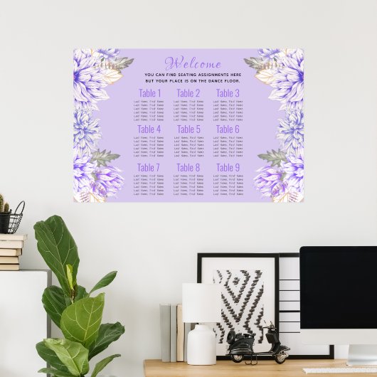 Dahlias - Amethyst Wedding Suite Seating Chart Poster (Thuiskantoor)