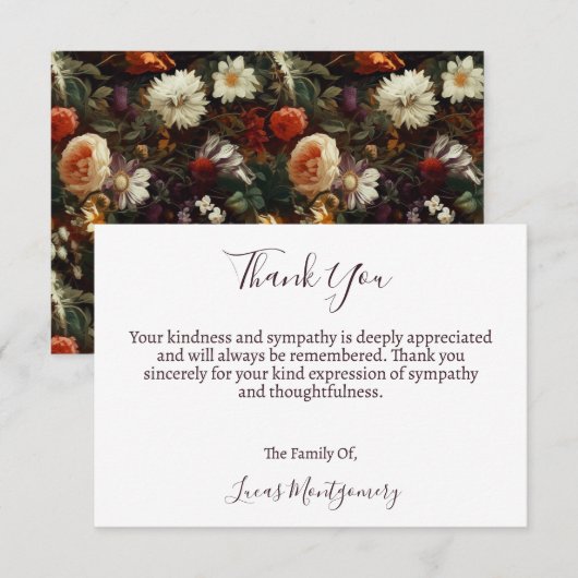 Dahlias begrafenis bloem dank u, sympathie notitiekaartje (Voorkant / Achterkant)