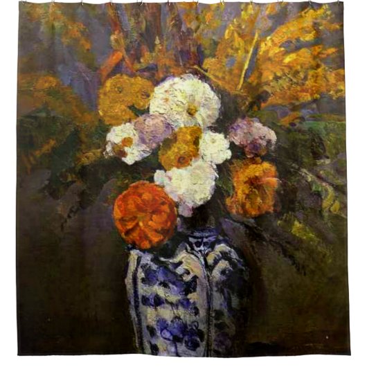 Dahlias, beroemd schilderij van Paul Cezanne Douchegordijn (Voorkant)