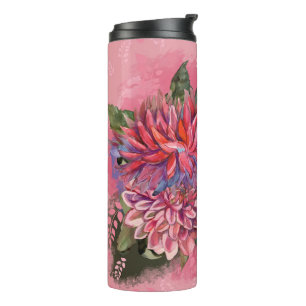 Dahlias bloemen roze aquarel thermosbeker