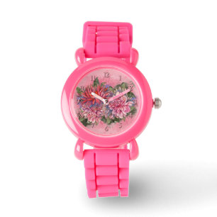 Dahlias bloemen roze waterverf horloge