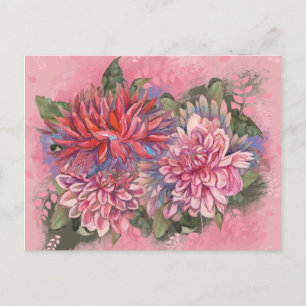 Dahlias bloemen roze waterverf patroon briefkaart