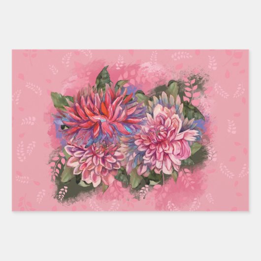 Dahlias bloemen roze waterverf patroon inpakpapier vel (Voorkant)