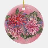 Dahlias bloemen roze waterverf patroon keramisch ornament (Achterkant)