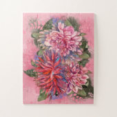 Dahlias bloemen roze waterverf patroon legpuzzel (Verticaal)