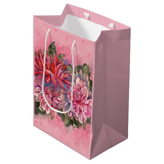 Dahlias bloemen roze waterverf patroon medium cadeauzakje (Voorkant Gekanteld)