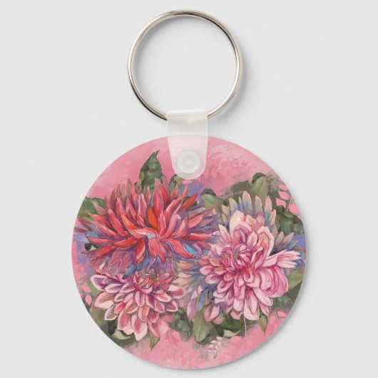 Dahlias bloemen roze waterverf patroon sleutelhanger (Voorkant)