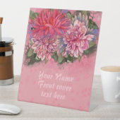 Dahlias bloemen roze waterverf reclamebord met voetstuk (Insitu)