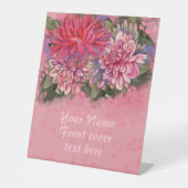 Dahlias bloemen roze waterverf reclamebord met voetstuk (Voorkant)