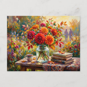 Dahlias Boek Koffie Tuin Briefkaart