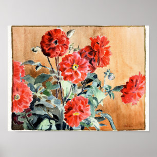 Dahlias, botanische waterverf schilderij poster