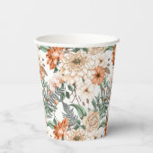 Dahlias daisy ferns greenery peach white romantic papieren bekers (Achterkant)