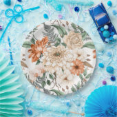 Dahlias daisy ferns greenery peach white romantic papieren bordje (Feest)