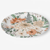 Dahlias daisy ferns greenery peach white romantic papieren bordje (Gekanteld)