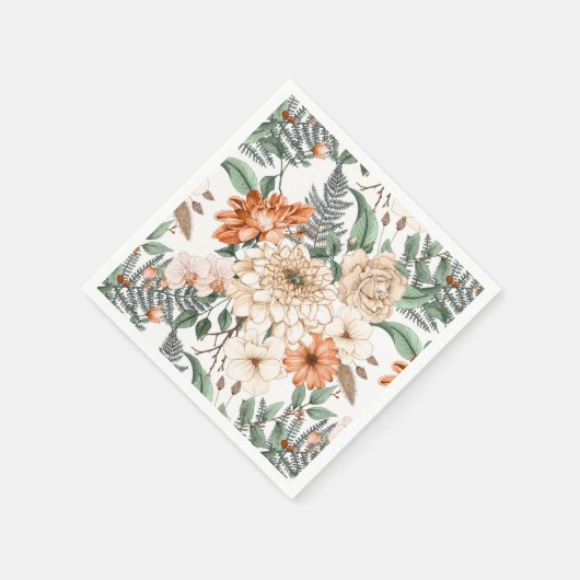 Dahlias daisy ferns greenery peach white romantic servet (Hoek)