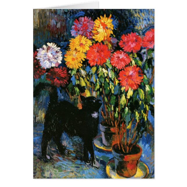 Dahlias en Black Cat, mooi kunstschilderij (Voorkant)