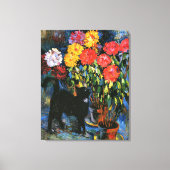 Dahlias en Black Cat, mooi kunstschilderij, Canvas Afdruk (Voorkant)