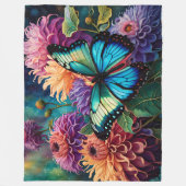 Dahlia's en iriserende blauwe groene vlinder fleece deken (Voorkant)