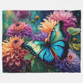 Dahlia's en iriserende blauwe groene vlinder fleece deken (Voorkant (Horizontaal))