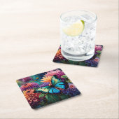 Dahlia's en iriserende blauwe groene vlinder kartonnen onderzetters (Insitu)