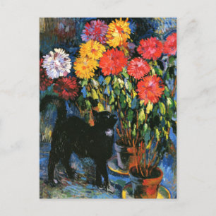 Dahlias en Zwarte Kat, schilderij Briefkaart