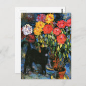 Dahlias en Zwarte Kat, schilderij Briefkaart (Voorkant / Achterkant)