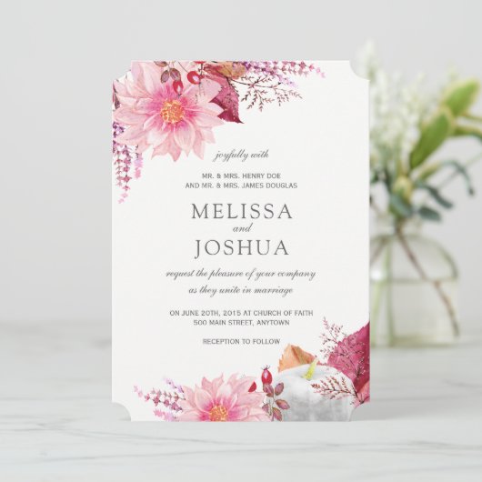 Dahlias Fall Wedding Invitations Kaart (Staand voorkant)