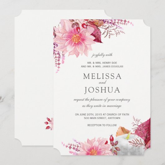  Dahlias Fall Wedding Invitations Kaart (Voorkant / Achterkant)
