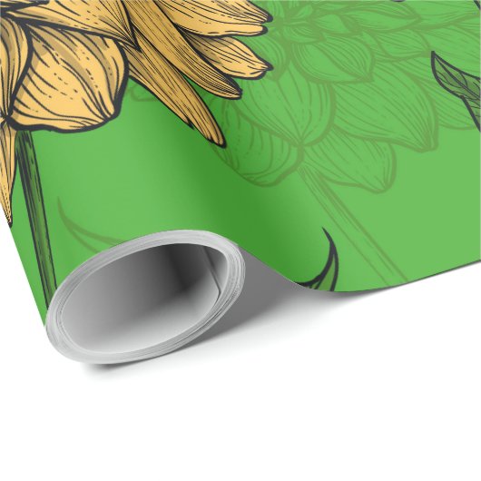 Dahlias in geel en groen cadeaupapier (Rol Hoek)