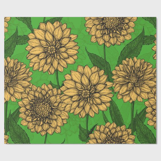 Dahlias in geel en groen cadeaupapier (Vlak)