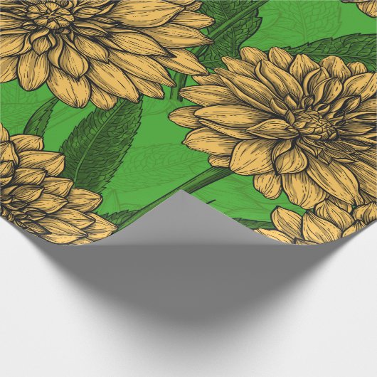 Dahlias in geel en groen cadeaupapier (Hoek)