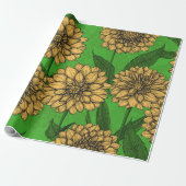 Dahlias in geel en groen cadeaupapier (Uitgerold)