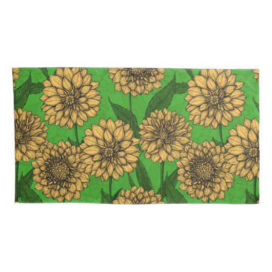 Dahlias in geel en groen kussensloop (Achterkant-Rechts)