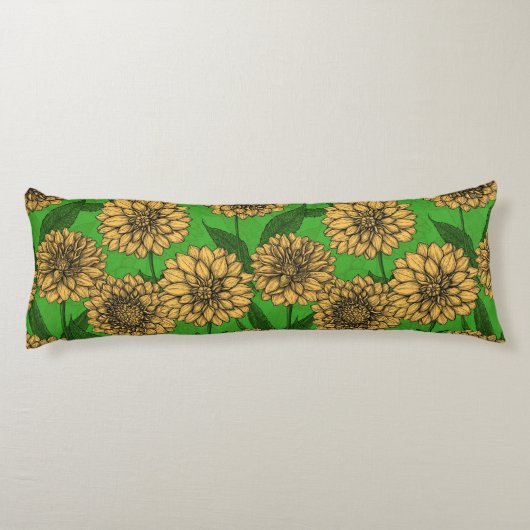 Dahlias in geel en groen lichaamskussen (Achterkant)