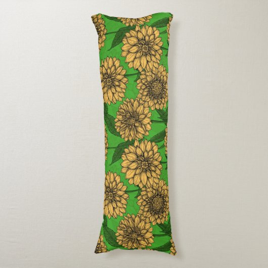 Dahlias in geel en groen lichaamskussen (Voorkant Verticaal)