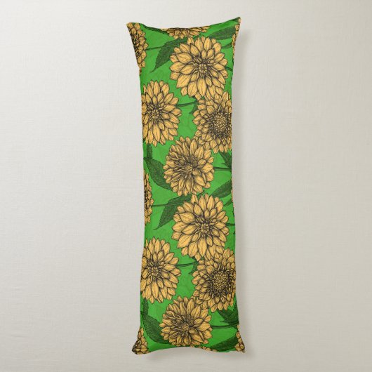 Dahlias in geel en groen lichaamskussen (Achterkant (Verticaal))