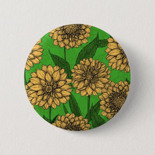 Dahlias in geel en groen ronde button 5,7 cm (Voorkant)