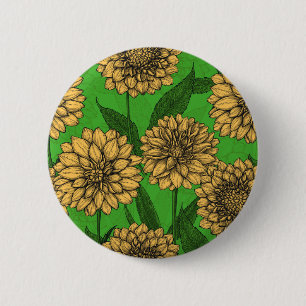 Dahlias in geel en groen ronde button 5,7 cm
