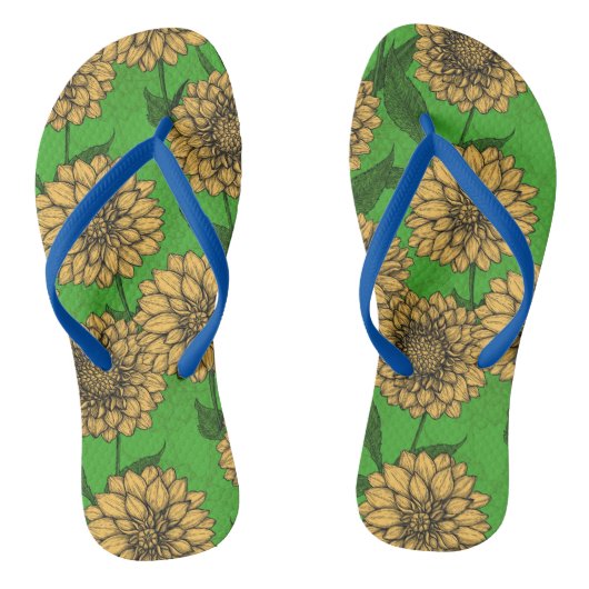 Dahlias in geel en groen teenslippers (Voetbed)