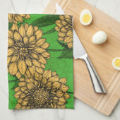 Dahlias in geel en groen theedoek (Quarter Fold)
