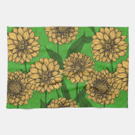 Dahlias in geel en groen theedoek