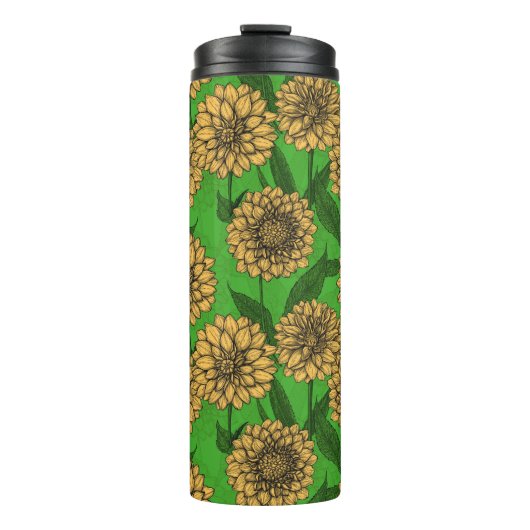 Dahlias in geel en groen thermosbeker (Voorkant)