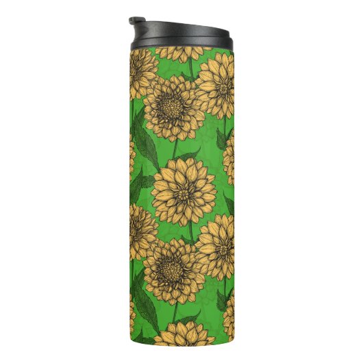 Dahlias in geel en groen thermosbeker (Geroteerd rechts)